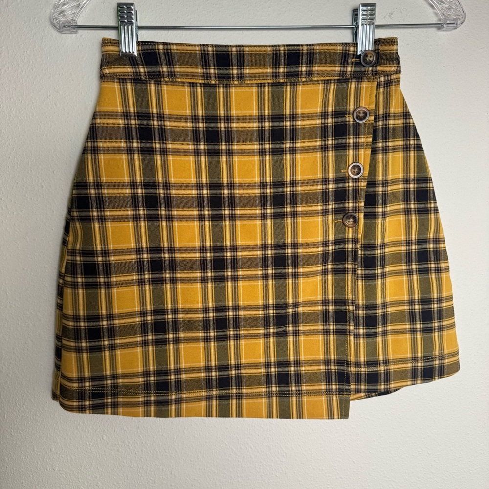 Hollister Yellow and Black Plaid A-Line Skirt Clueless like Mini Skirt